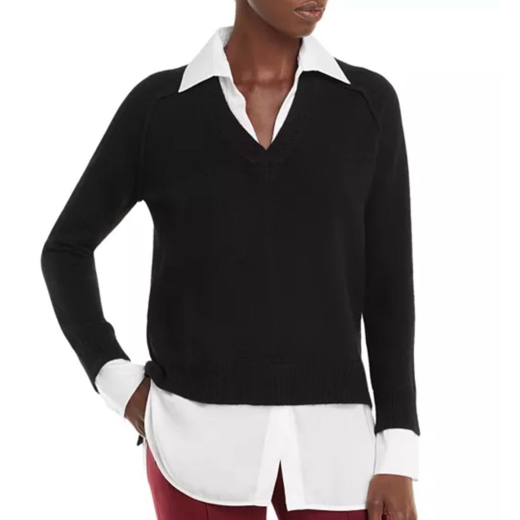 C By Bloomingdale's Layered Look V-Neck Cashmere Pullover Sweater & Blouse